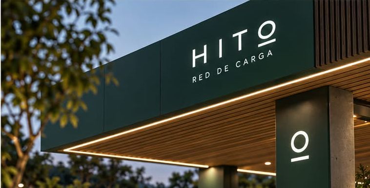 Fachada iluminada con la marca HITO